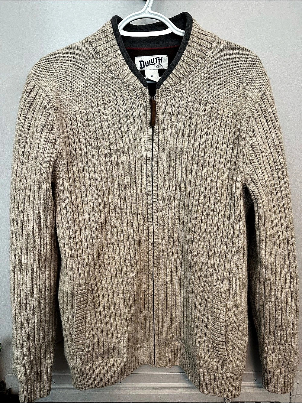 Duluth Men's 100% Shetland Wool Ribbed Zip Sweater Size Medium